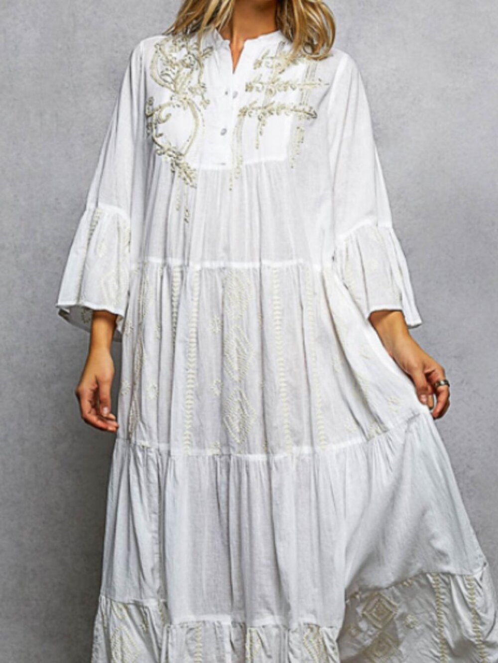 POL White Embroidered Boho Maxi Dress